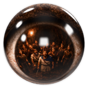 Cyclops eye bowling ball with Odysseus reflection inspired by Homer’s Odyssey